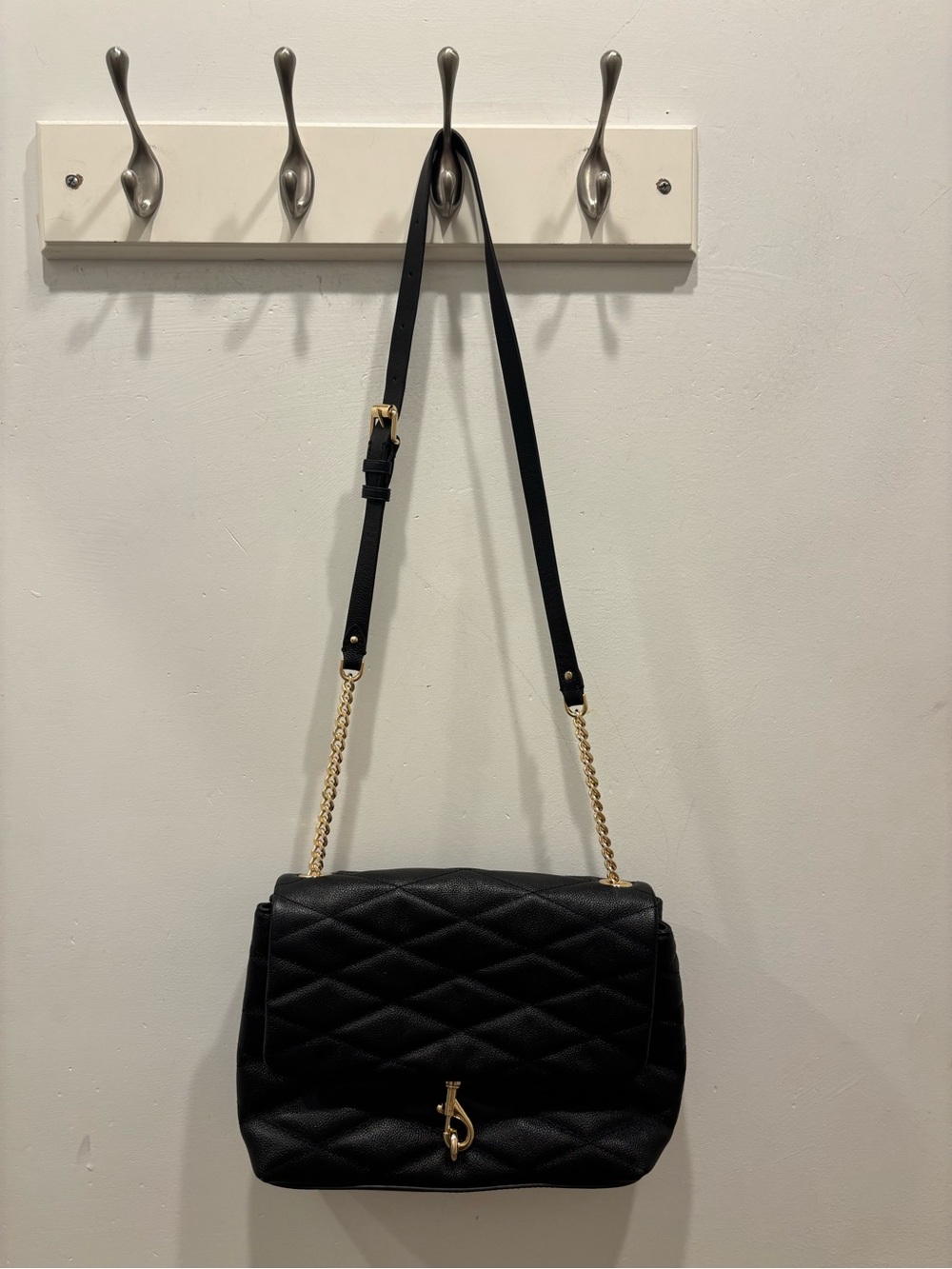 Rebecca Minkoff Black Quilted Shoulder Bag with Gold Chain Strap